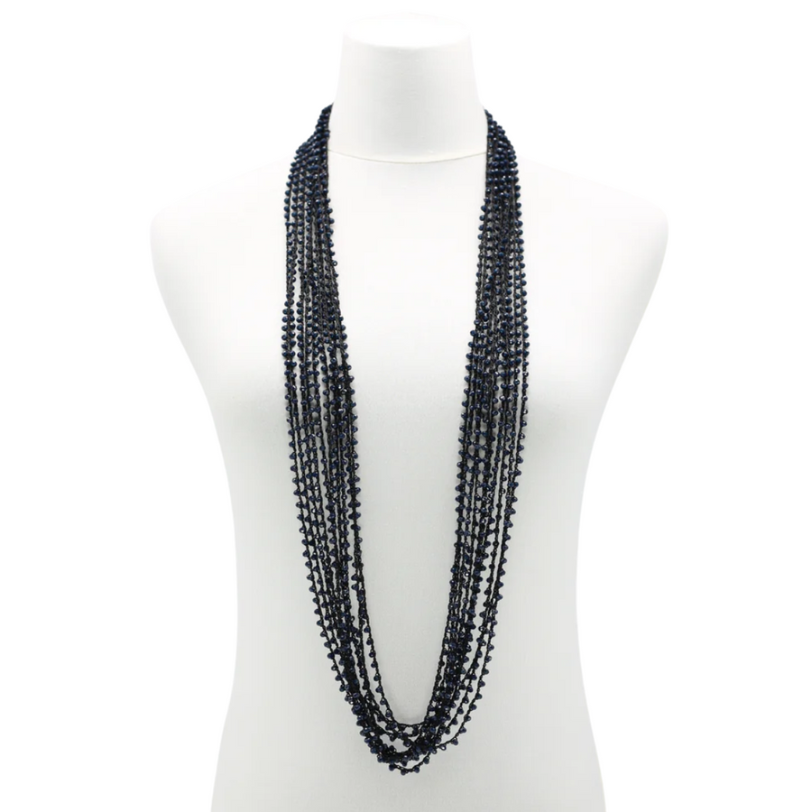 Dark Navy Mini Crystals on Hand-crocheted Cord Necklaces - 10 Strand