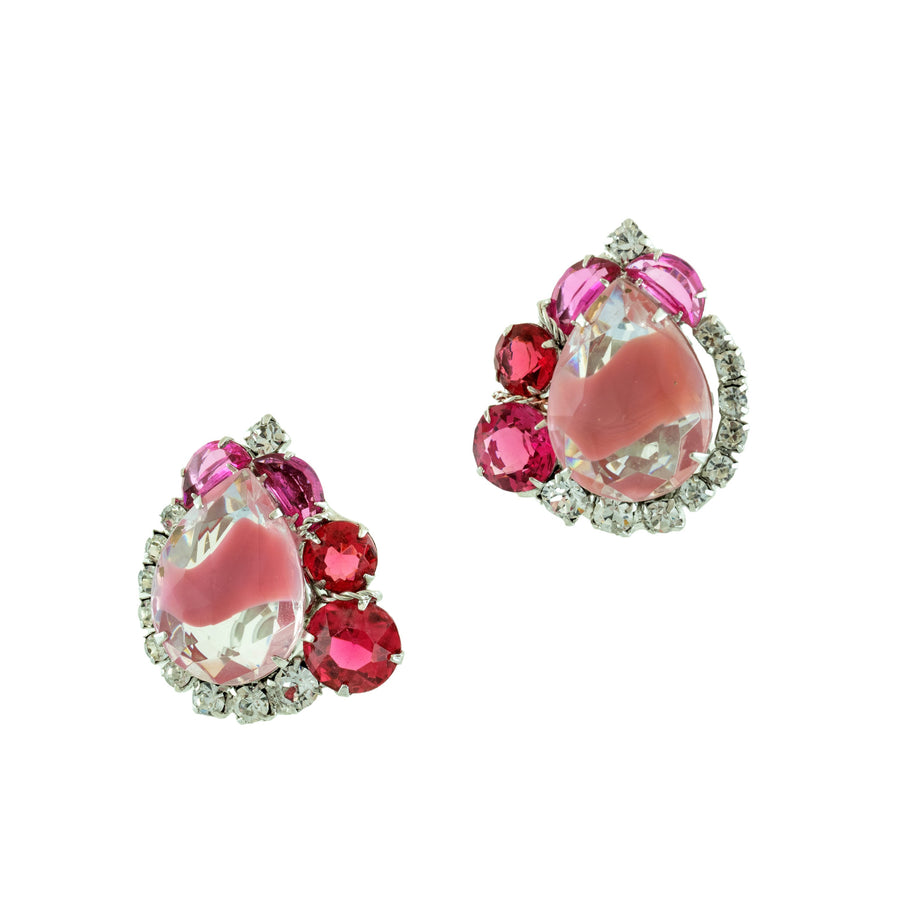 Pink Swirl crystal CLIP EARRING