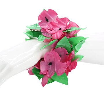 Aqua Poppy with Green Leaf Bracelets- Pink/ Green