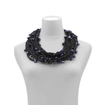 Navy Crystals on Textile Cord Necklaces - 10 Strand