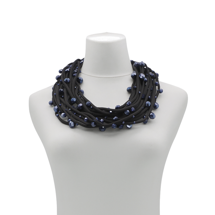 Navy Crystals on Textile Cord Necklaces - 10 Strand