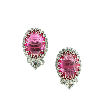 Pink oval crystal CLIP EARRING