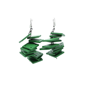 Recycled Wood Squares Slate Earrings - Spring Green