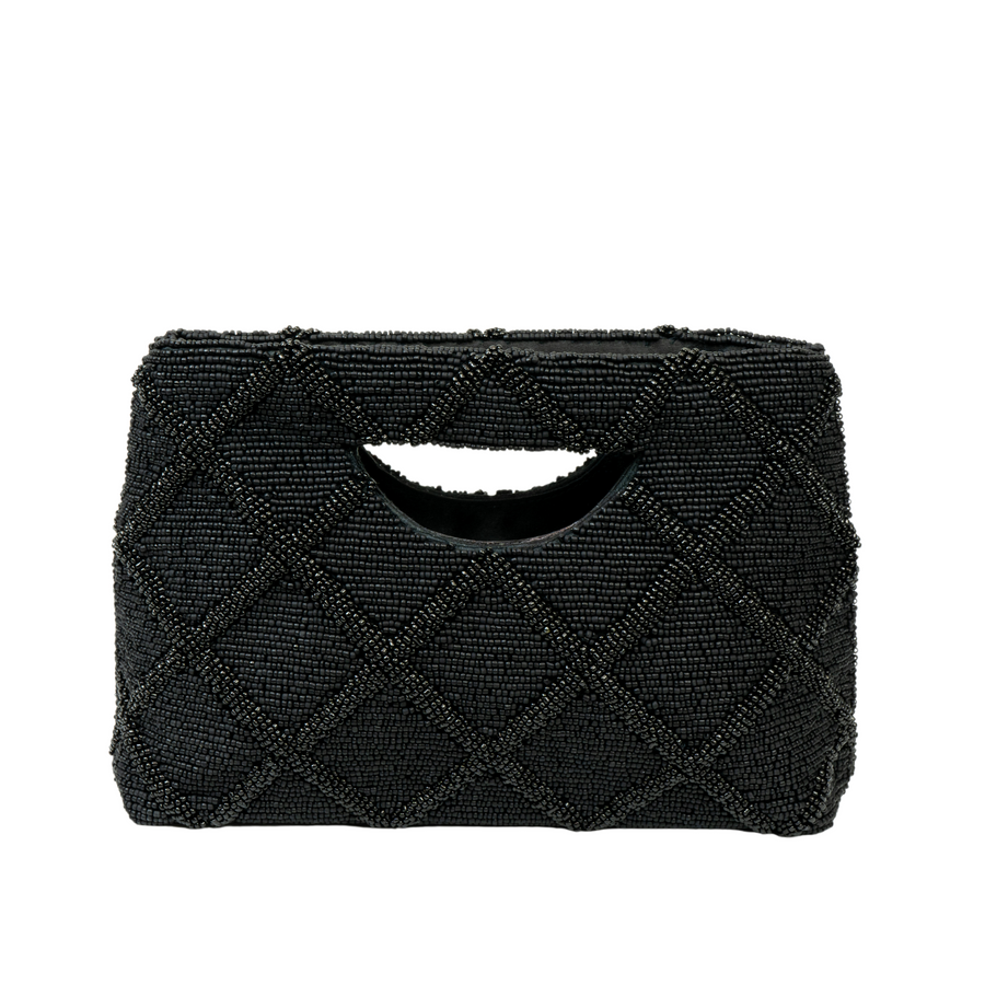 Cut Out Handle Quilted Diamond Purse - Black