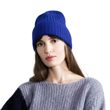 Cashmere Ribbed Beanie - Cobalt