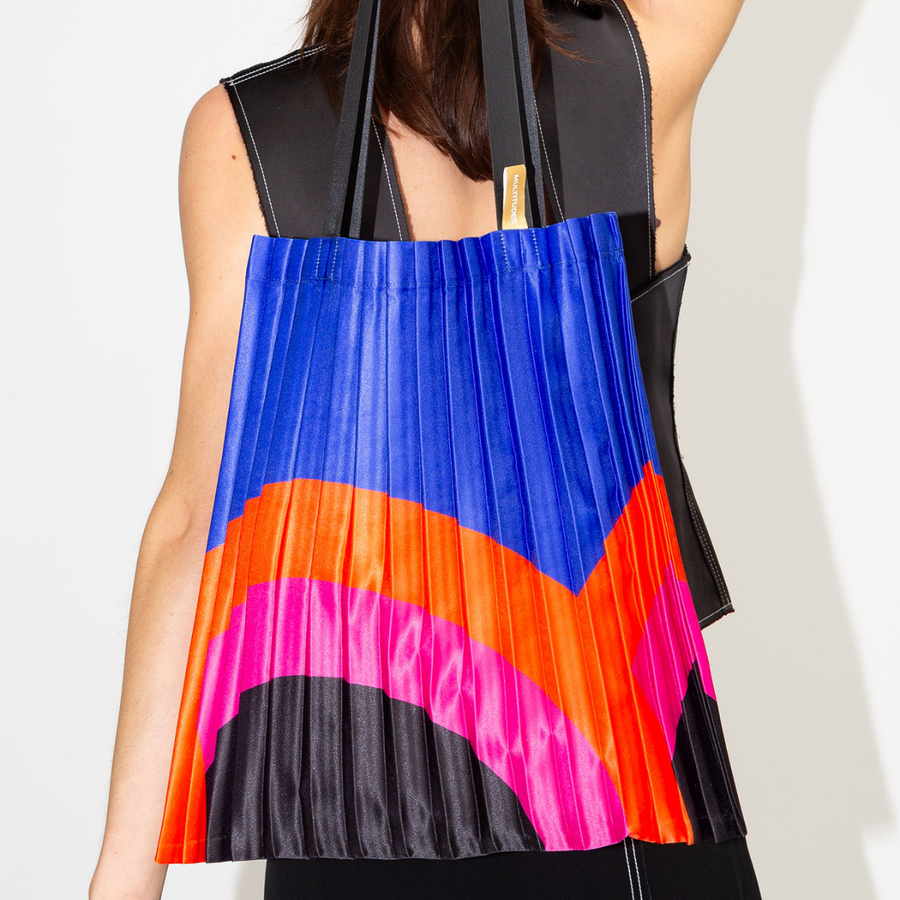 Rainbow pleated tote bag