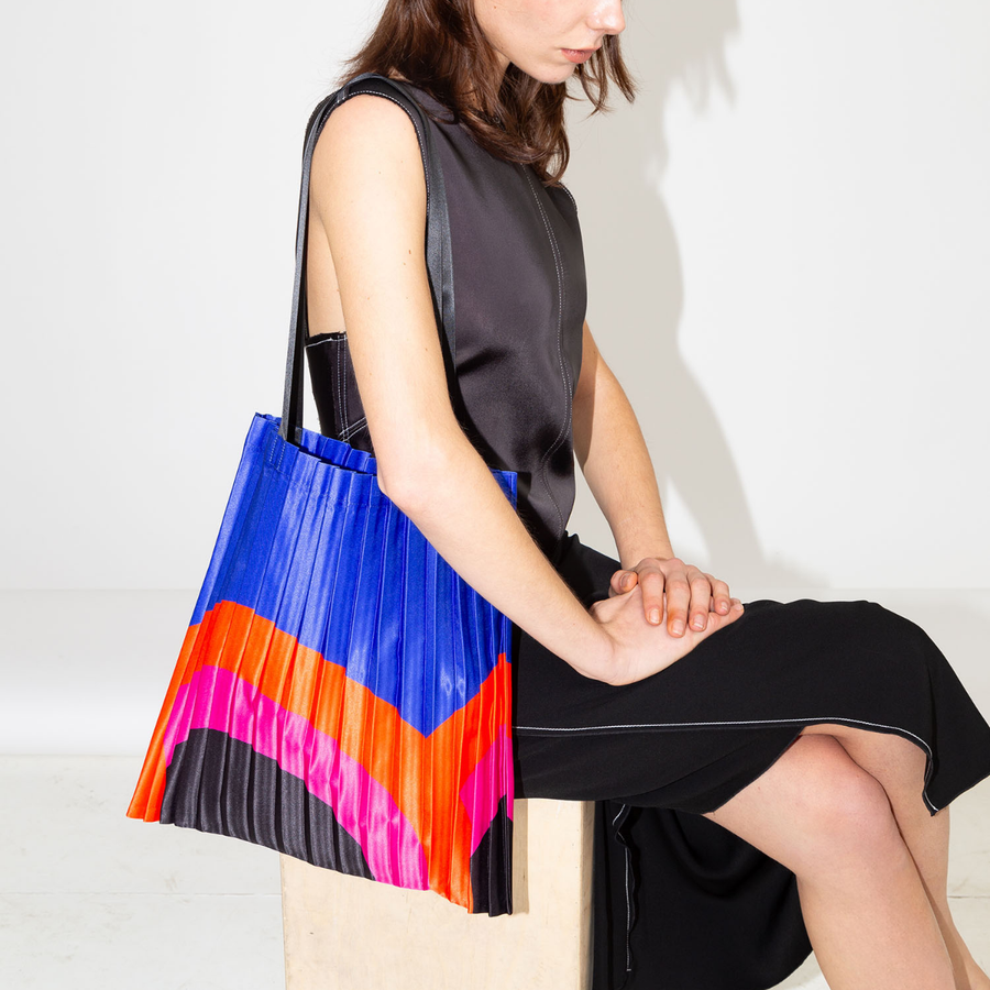 Rainbow pleated tote bag