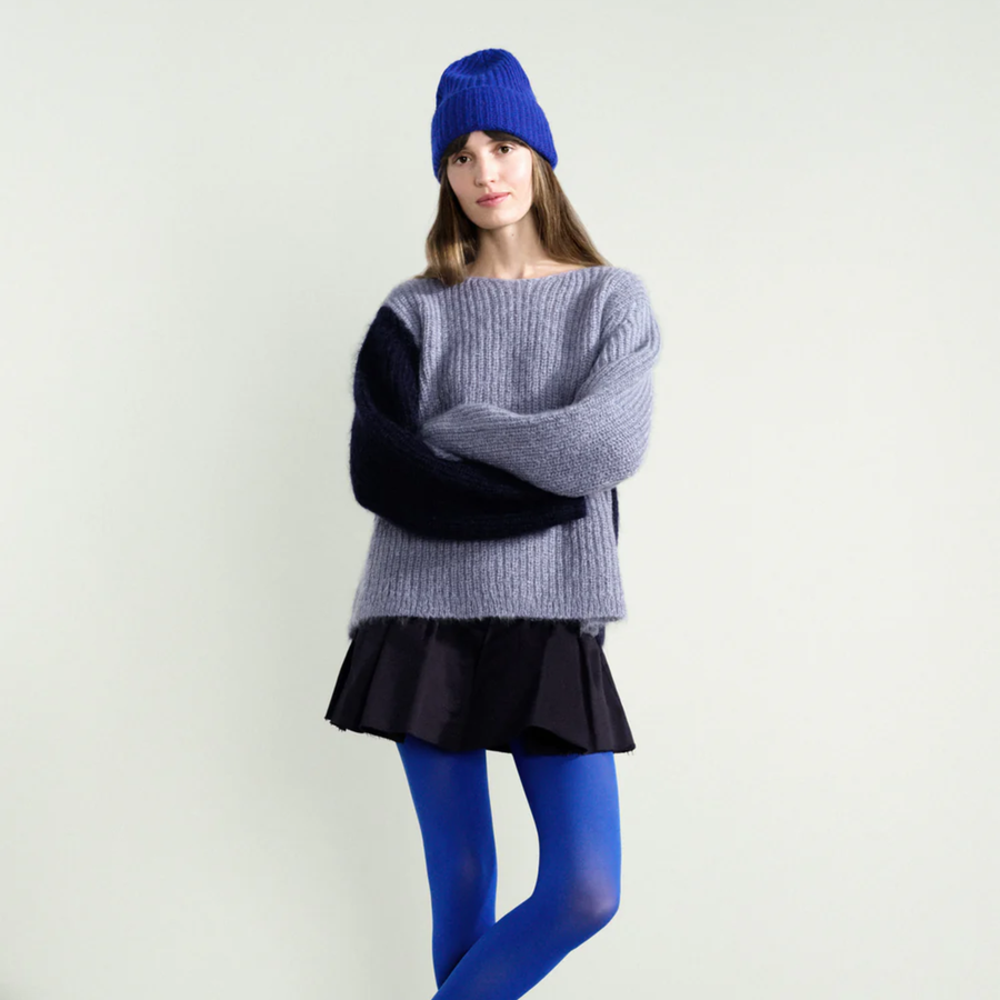 Cashmere Ribbed Beanie - Cobalt