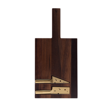 Walnut cheese board with knives