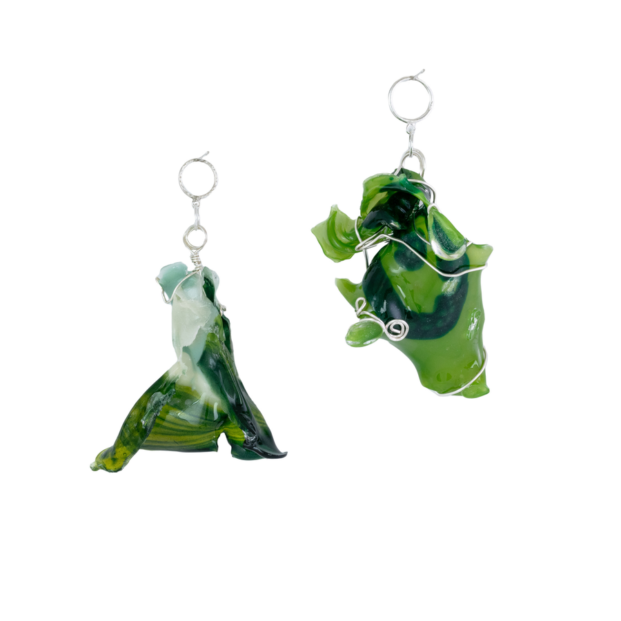 Bioplastic Earrings - Green with Asymmetrical Blue