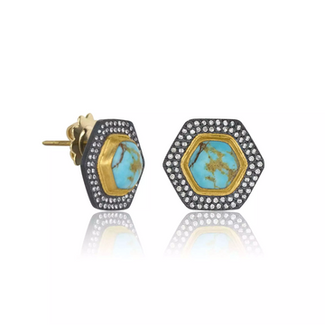Kingman Turquoise/Cognac Diamond My World Stud Earrings