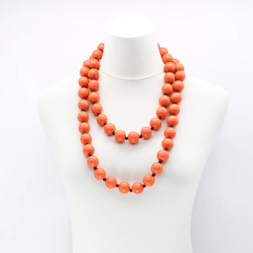 Extra long Recycled Wood Round Beads Necklace - Orange