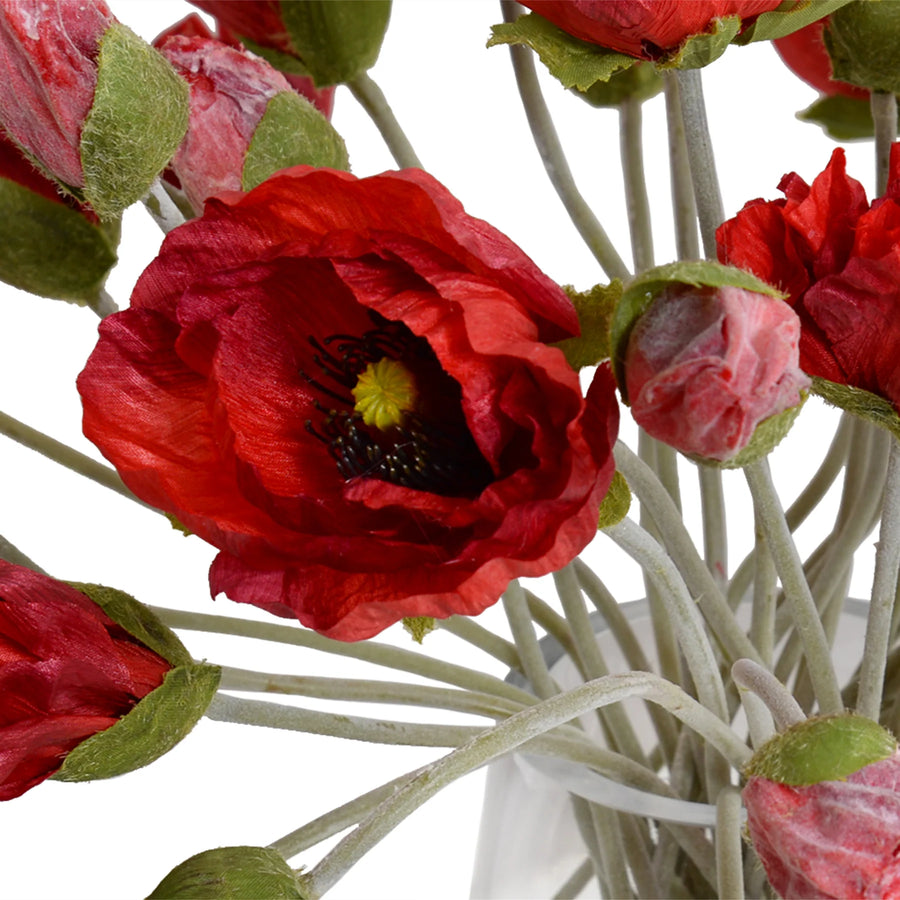 RED Poppy Bouquet in Glass Vase
