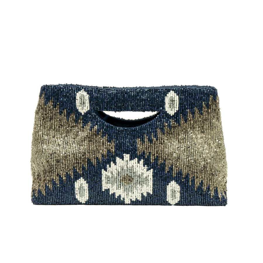 silver and navy beaded CLUTCH