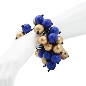 Recycled Wood Round Berry Beads Bracelet - Gold/Cobalt Blue