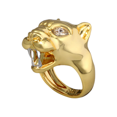 Gold Panther Visage Ring - Size 8