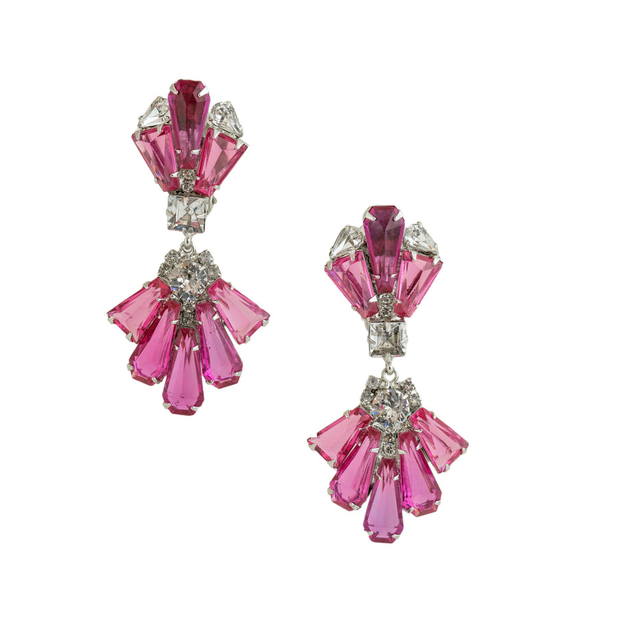 Pink crystal Fan drop CLIP EARRING