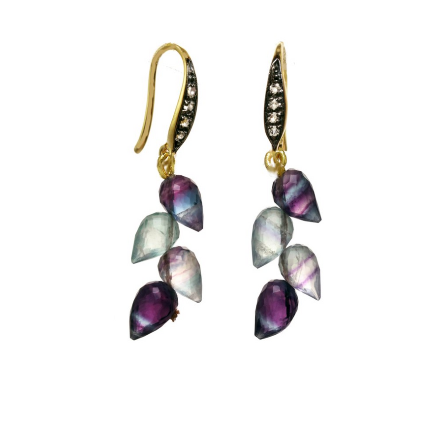 FACETED ANGLE-DRILL FLUORITE and WHITE SAPPHIRES earrings