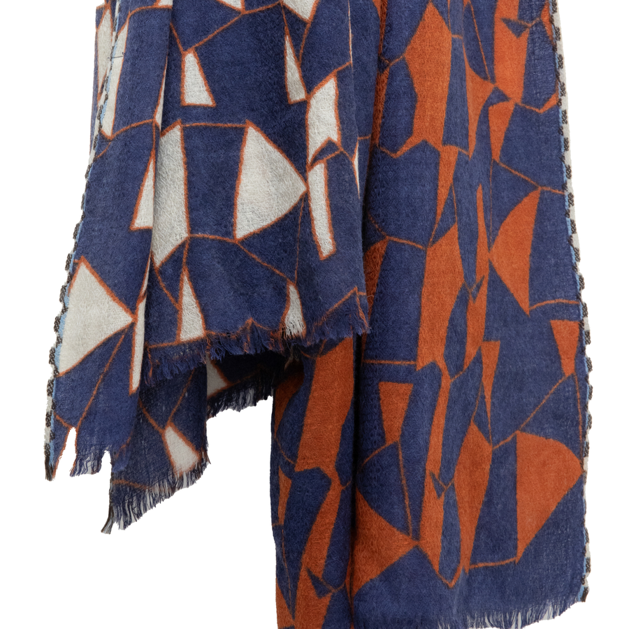 INDIGO AND AMBER WOOL SCARF