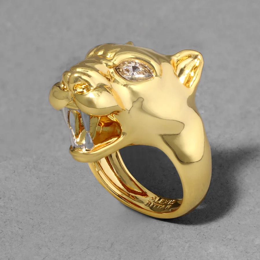 Gold Panther Visage Ring - Size 8