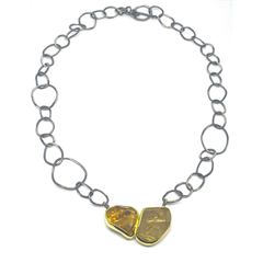 CITRINE/RUTILATED  QUARTZ 18Kt/Silver Necklace