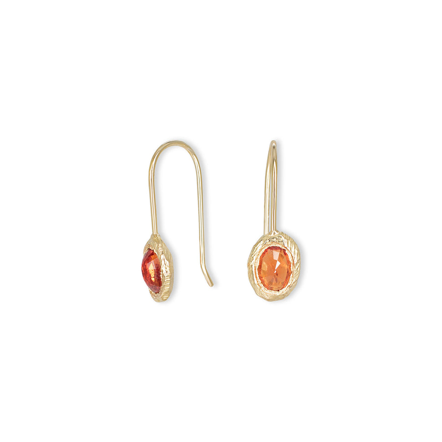 18K Gold Fixed Oval Poppy Red Sapphire Hook Earrings