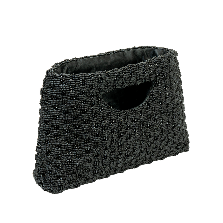 Cut Out Handle Basket Weave Purse - Black