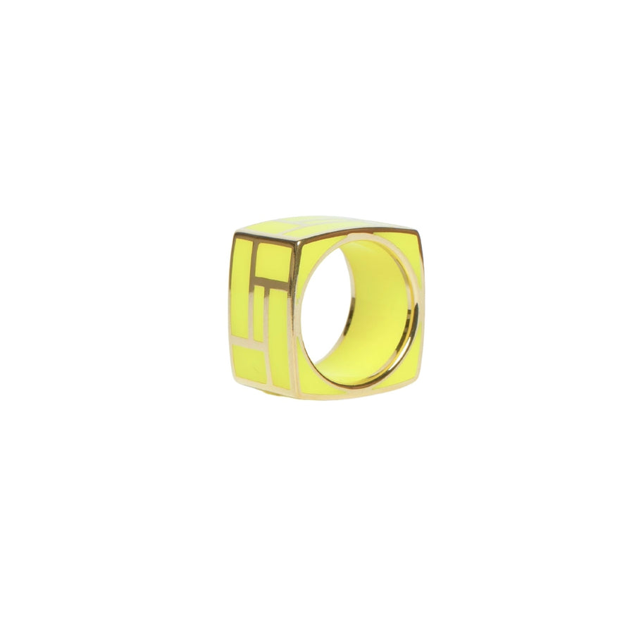 14K Gold Vermeil Maze Ring with Yellow Ceramic Inlay - Size 7