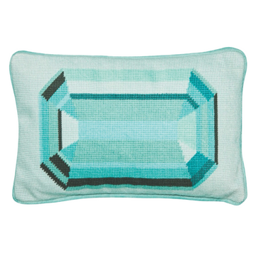 Blue Emerald Embroidered Needlepoint Pillow