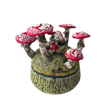 Grouped Red Amanita mushroom Lidded Jar