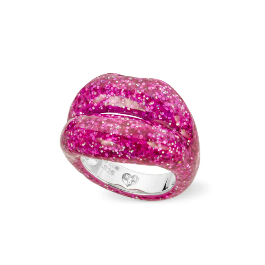 Hotlips Glitter Pink Ring- Size 7