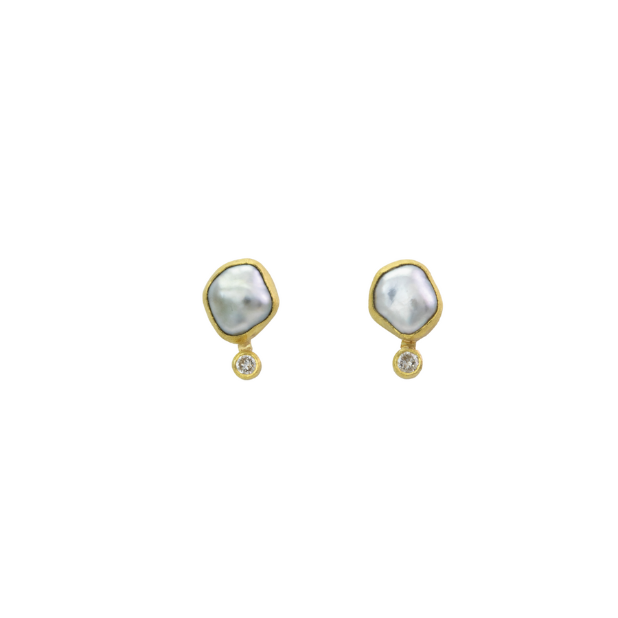 Dark Keshi Pearl Diamond Earrings