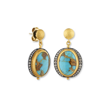 One-of-a-kind My World Royston Turquoise & Cognac Diamond Earrings