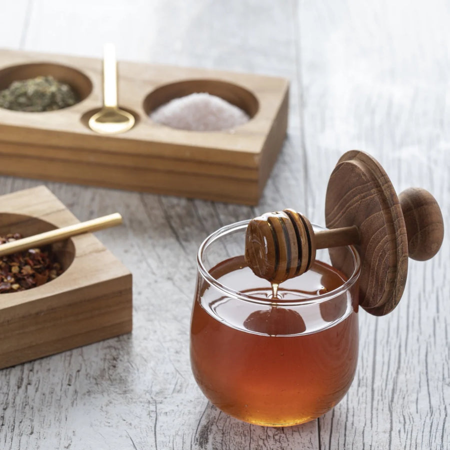 Teak & Glass Honey Jar