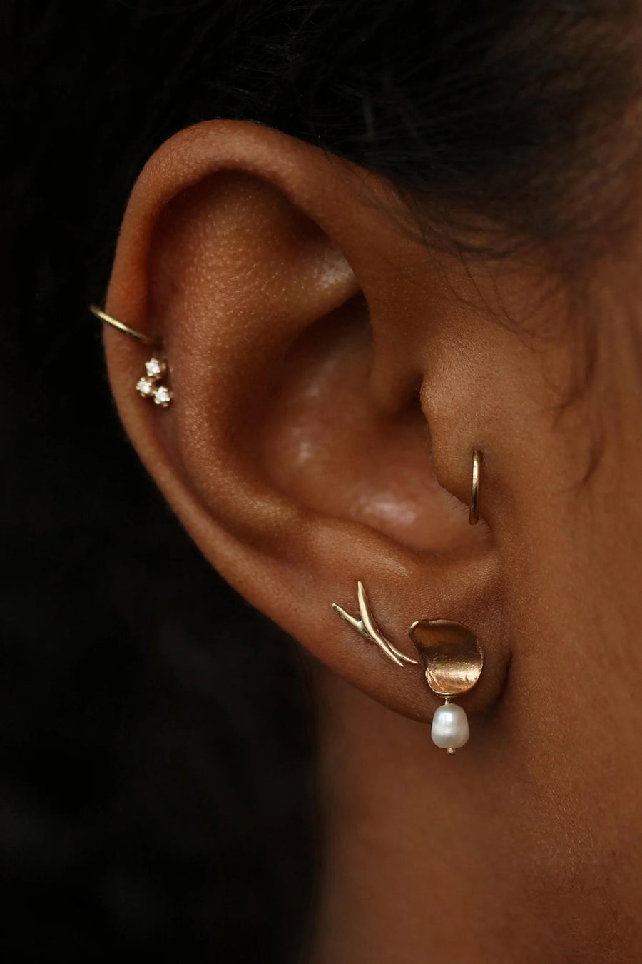 Crossed Stick Wisp Earrings - 10K Yellow Gold