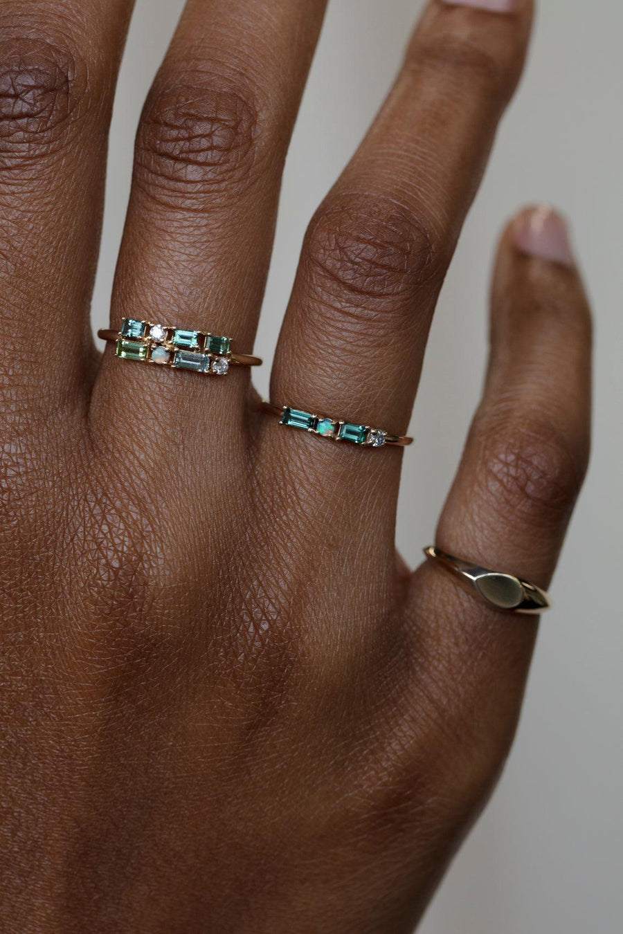 Tourmaline, Opal, & Diamond pillar Ring - Size 7