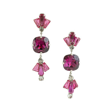 Three drop fuchsia Crystal CLIP EARRING