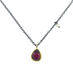 RHODOLITE GARNET/PEARL  18Kt/Silver Necklace