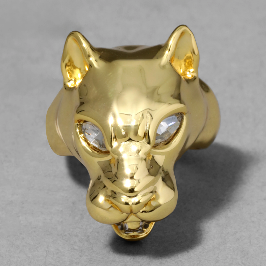 Gold Panther Visage Ring - Size 8