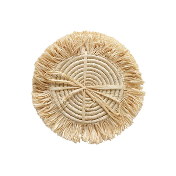 Natural Raffia Fringe Set of 4 Coasters