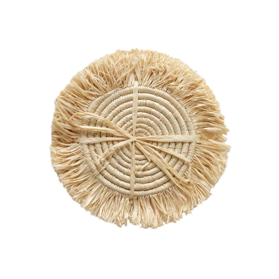 Natural Raffia Fringe Set of 4 Coasters