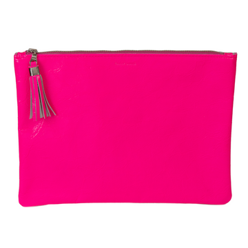 XL Fluoro Zip Pouch w Tassel - Fluoro Pink