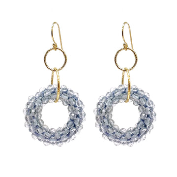 Beaded Gemstone Earrings: Blue Lace Agate & Double Gold Rings