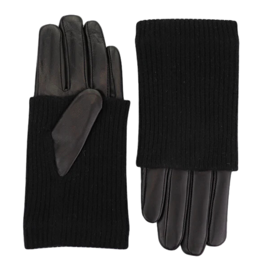 Nappa Leather Glove w/ Rib Knit - Black (S/M)