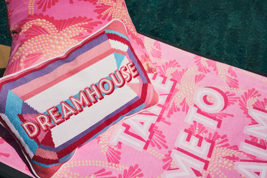 Dreamhouse Embroidered Needlepoint Pillow