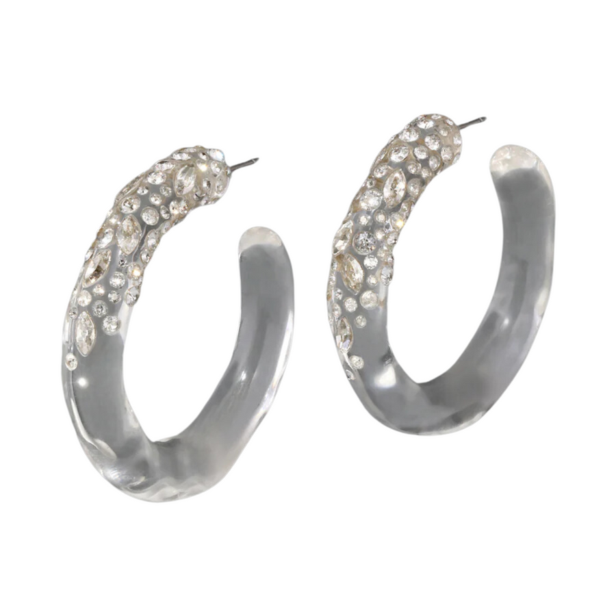 CONFETTI  clear CRYSTAL LUCITE  HOOP EARRINGS