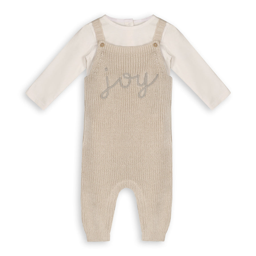 Joy Embroidered Chunky Knit Overall Set - Stone