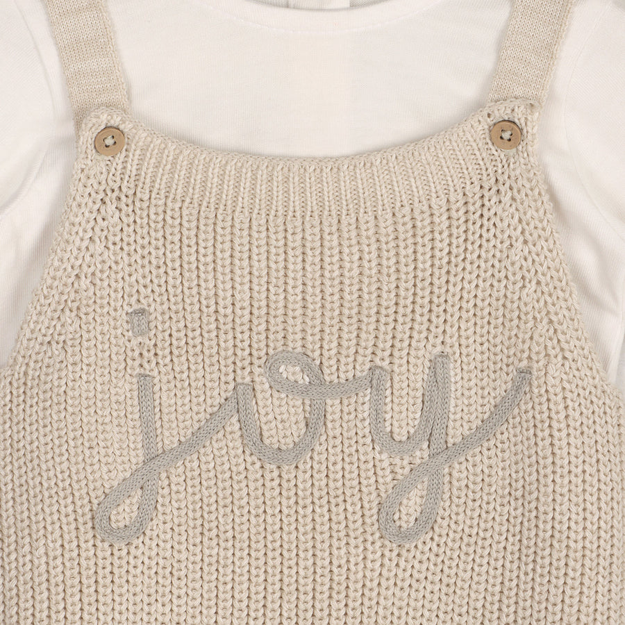 Joy Embroidered Chunky Knit Overall Set - Stone