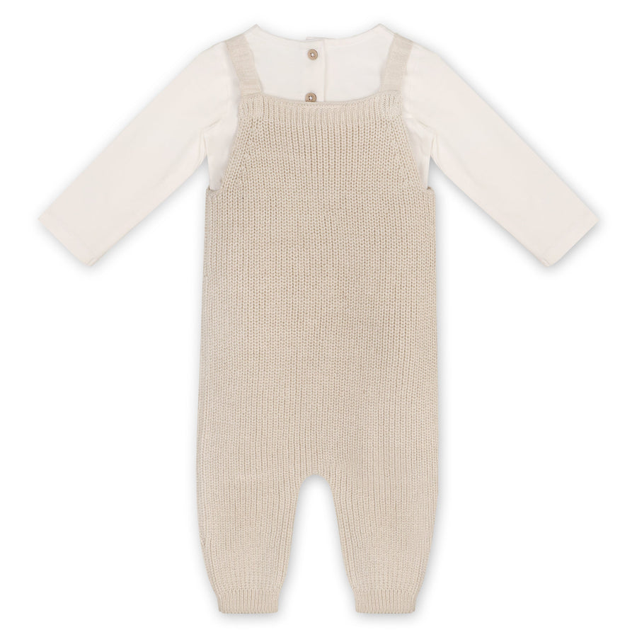 Joy Embroidered Chunky Knit Overall Set - Stone