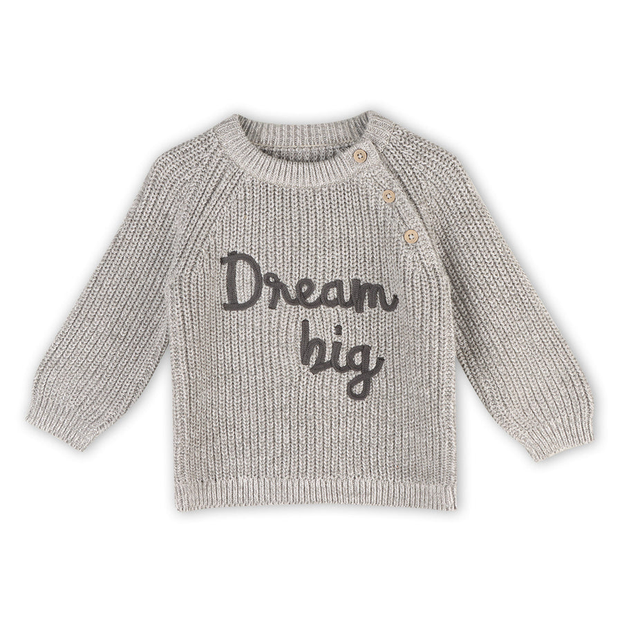 Dream Big Embroidered Chunky Knit Pullover - Grey